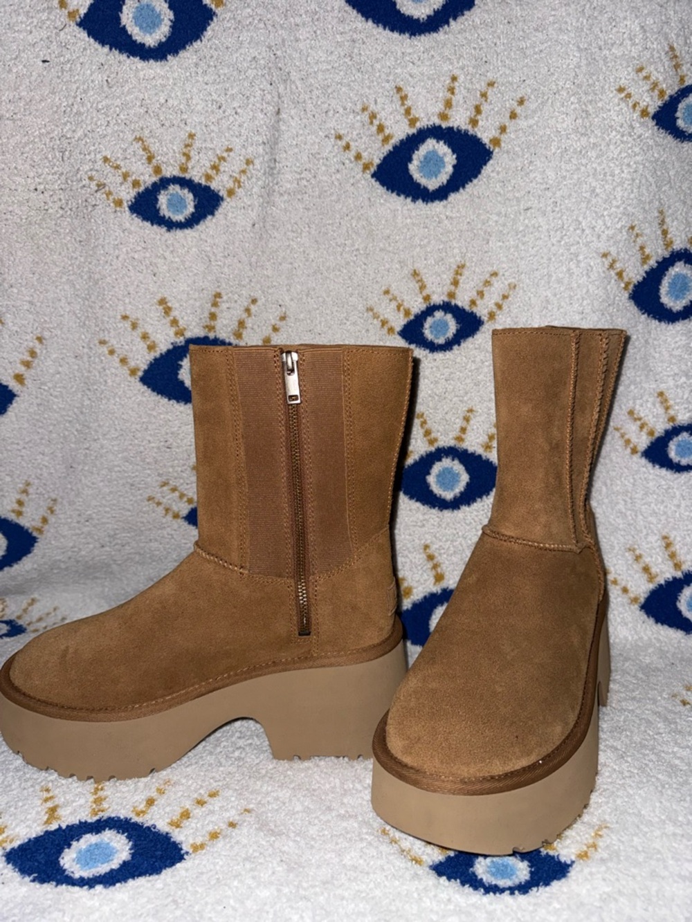 UGG Women’s Brown Suede Platform Boots - Stylish Mid-Calf Zip